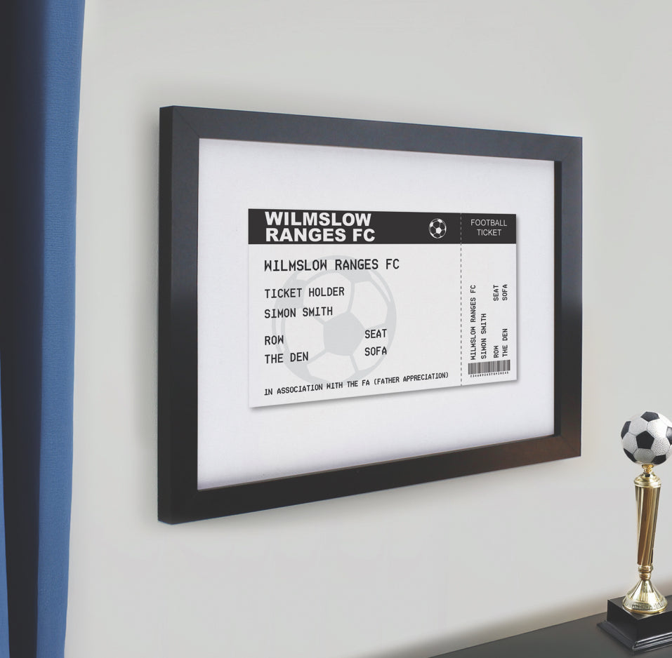 Personalised Football Ticket Black Poster Frame