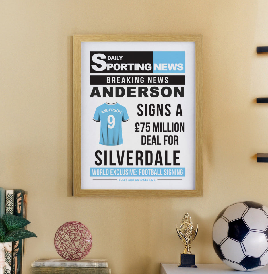 Personalised Football News Oak Poster Frame