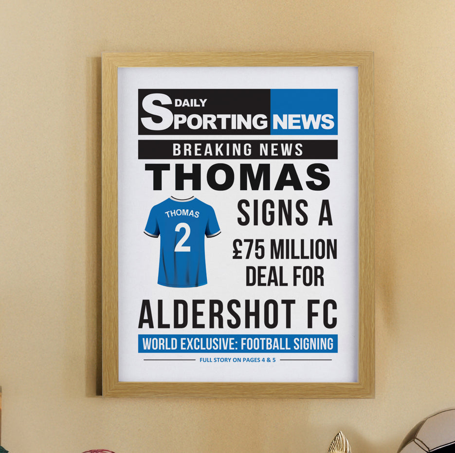 Personalised Football News Oak Poster Frame