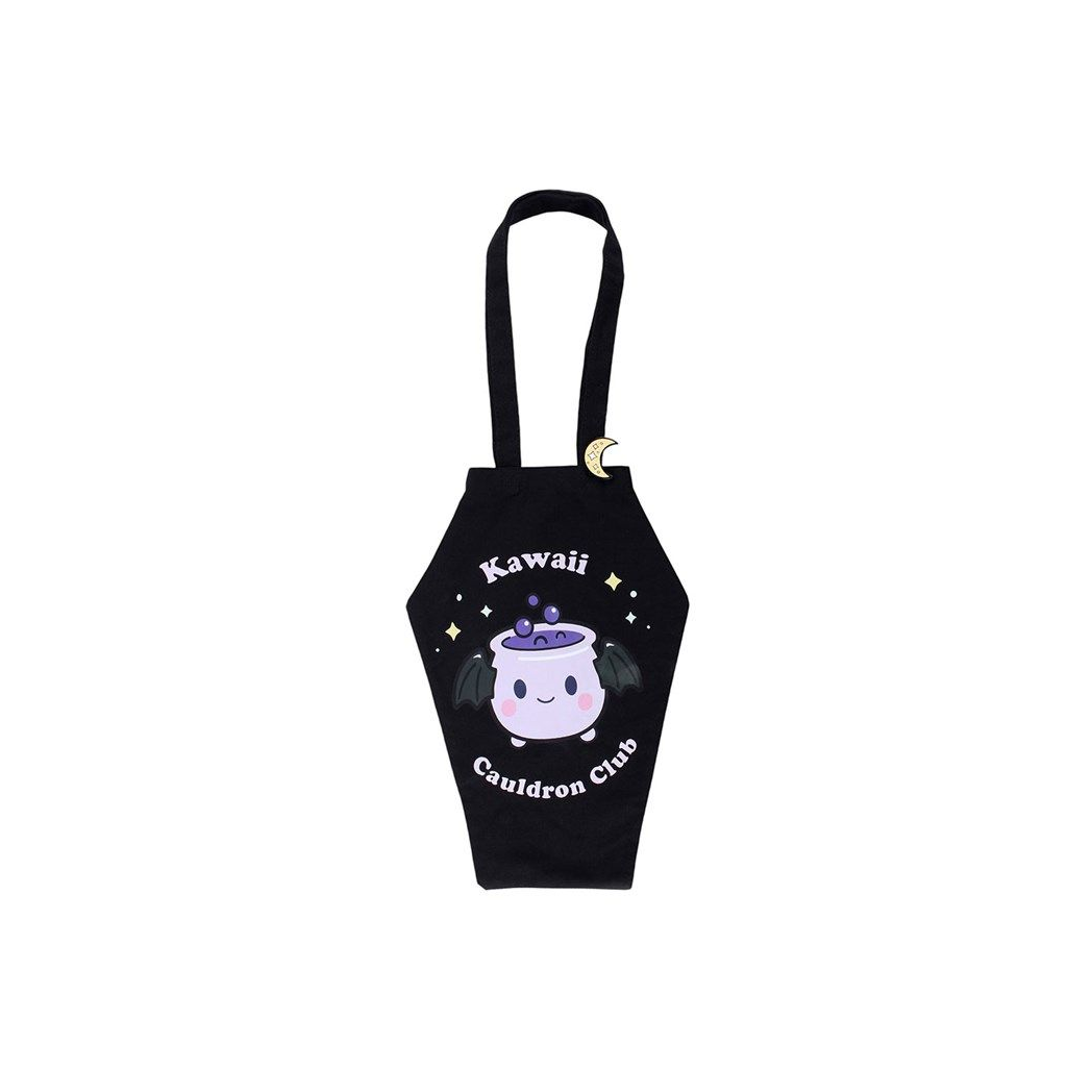 Kawaii Cauldron Club Coffin Shaped Tote Bag with Enamel Pin Badge