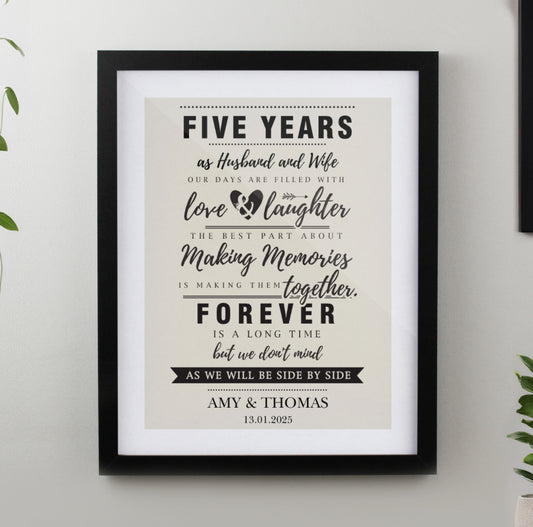 Personalised Anniversary Black Poster Frame