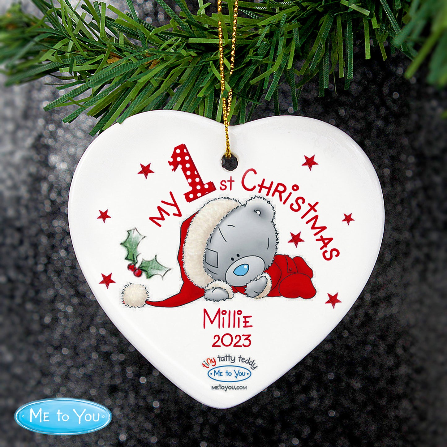 Personalised Me to You My 1st Christmas Ceramic Heart Decoration