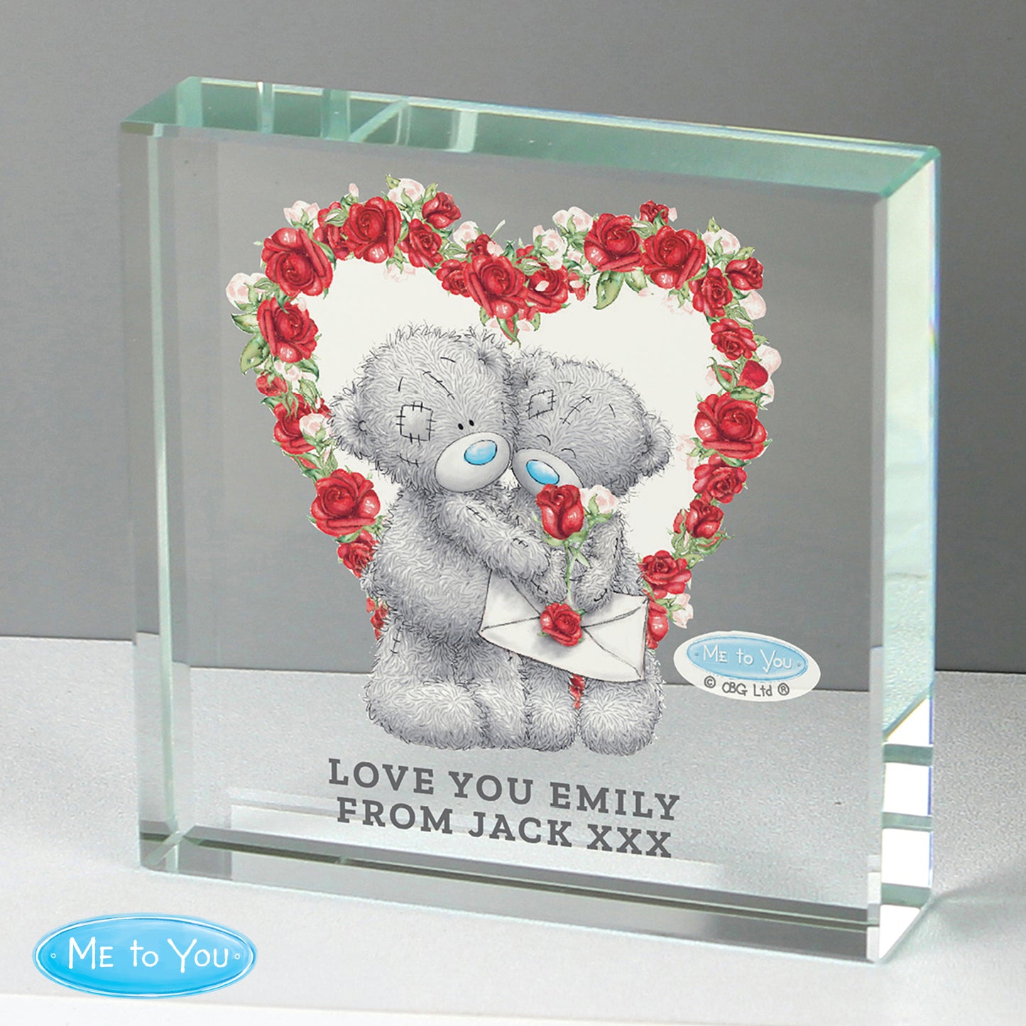 Personalised Me to You Rose Heart Crystal Token
