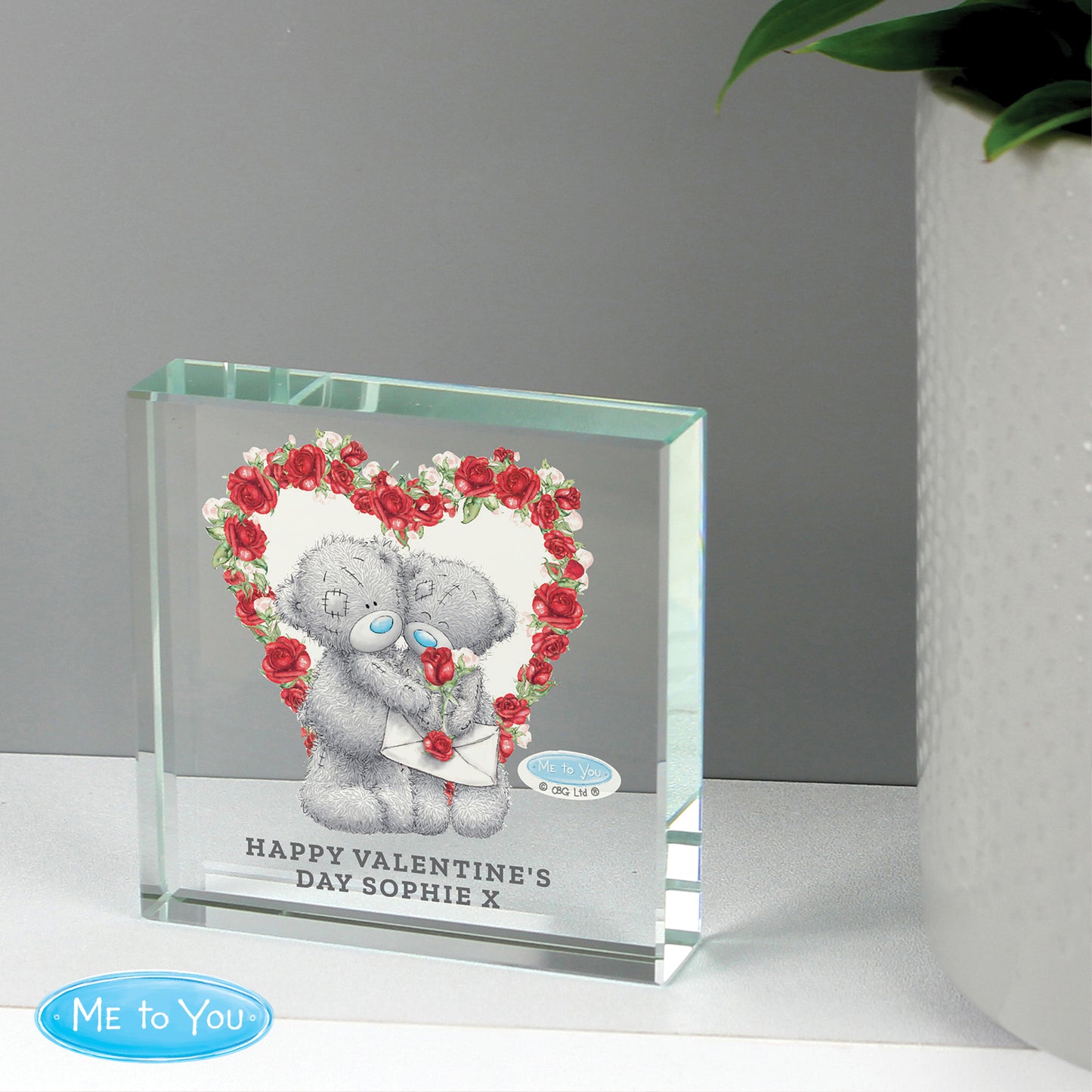 Personalised Me to You Rose Heart Crystal Token