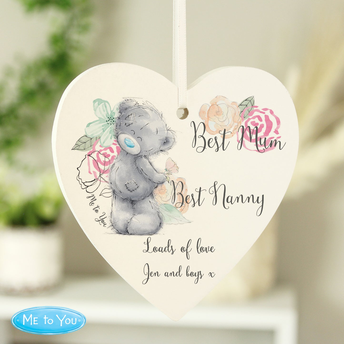 Personalised Me to You Floral Wooden Heart Decoration