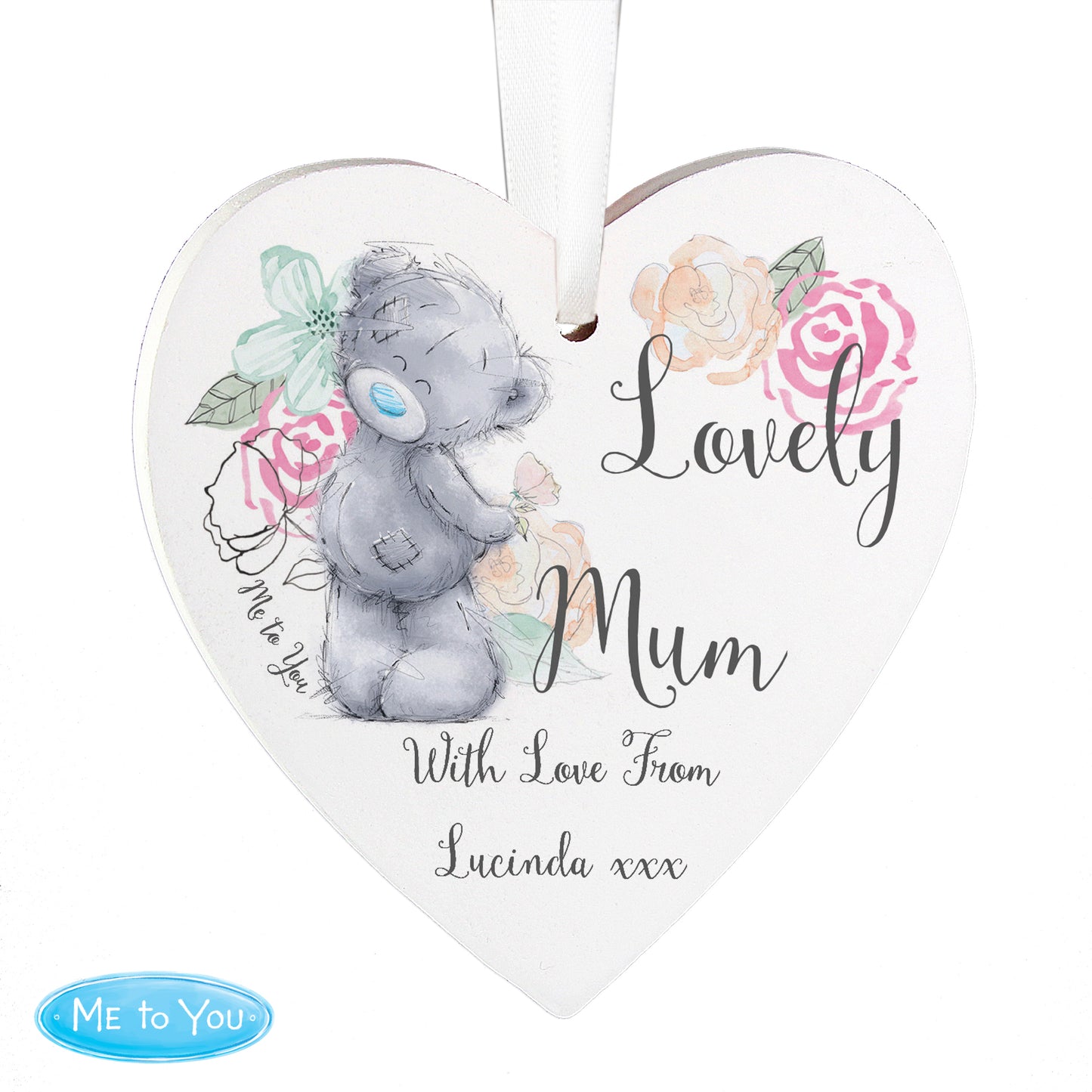 Personalised Me to You Floral Wooden Heart Decoration