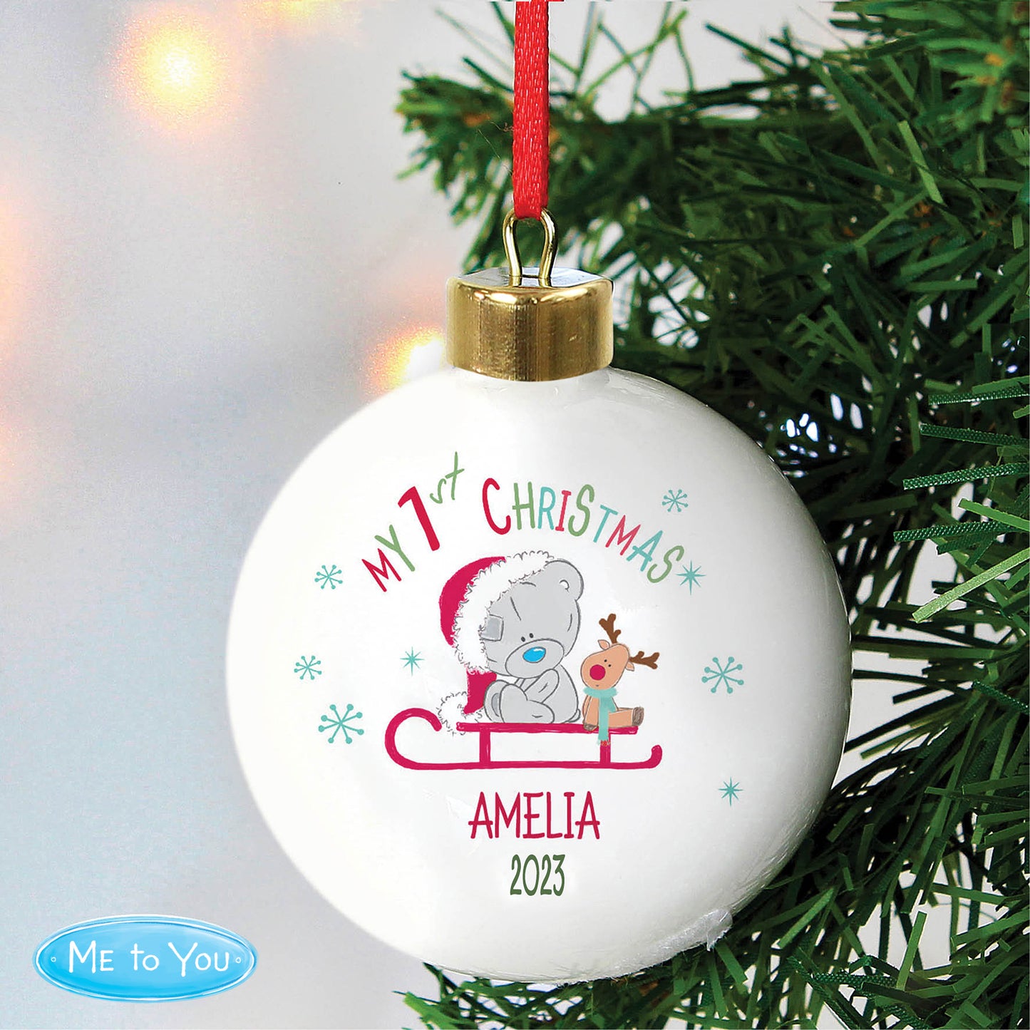 Personalised Tiny Tatty Teddy My 1st Christmas Sleigh Bauble