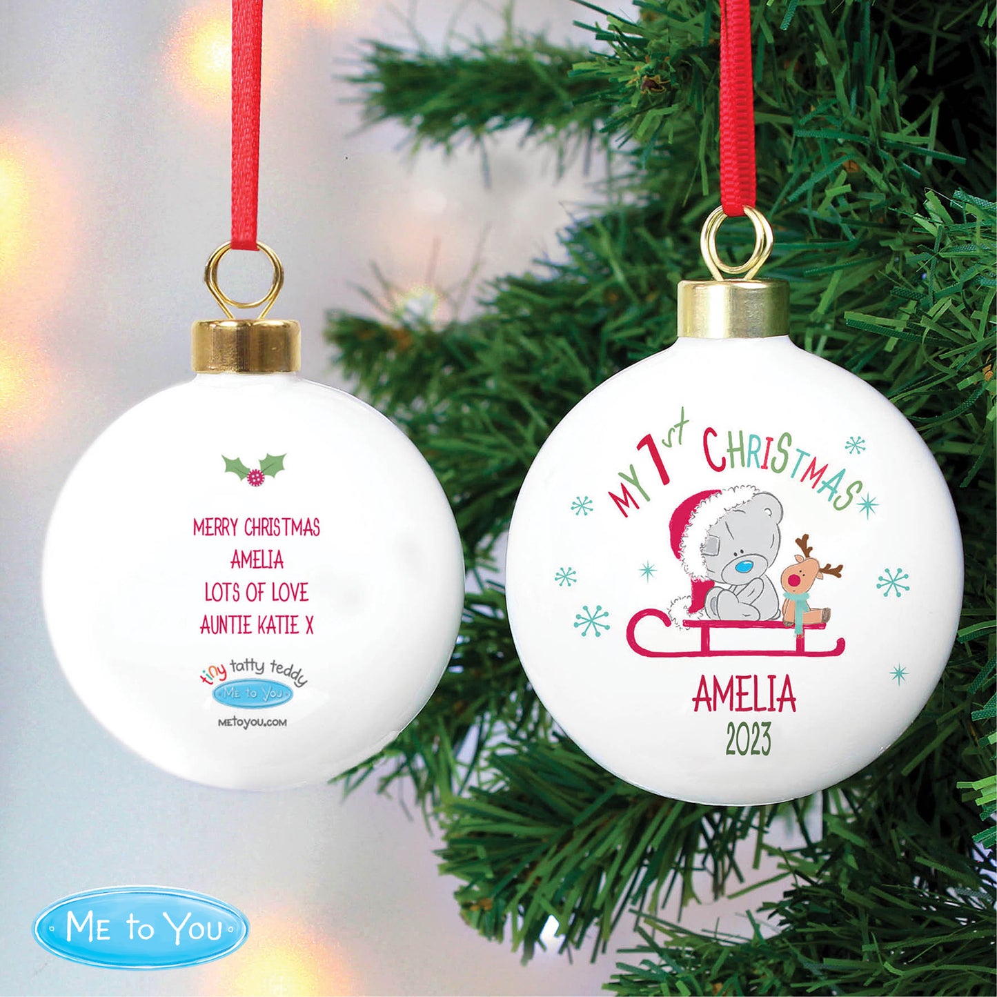 Personalised Tiny Tatty Teddy My 1st Christmas Sleigh Bauble