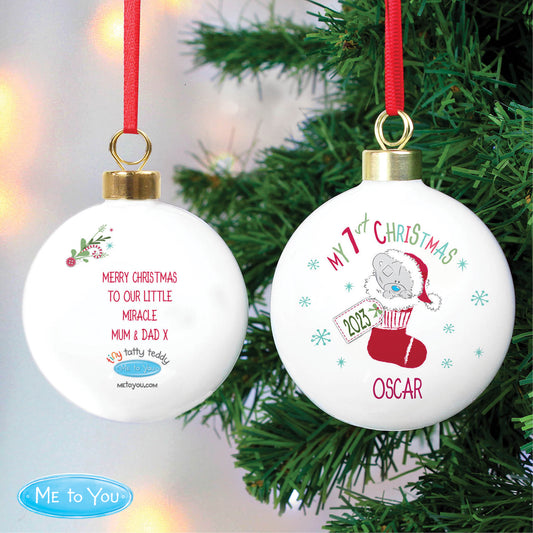 Personalised Tiny Tatty Teddy My 1st Christmas Stocking Bauble