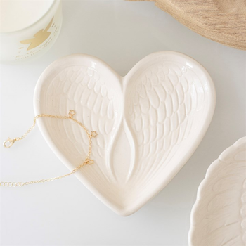 Off White Angel Wing Heart Trinket Dish
