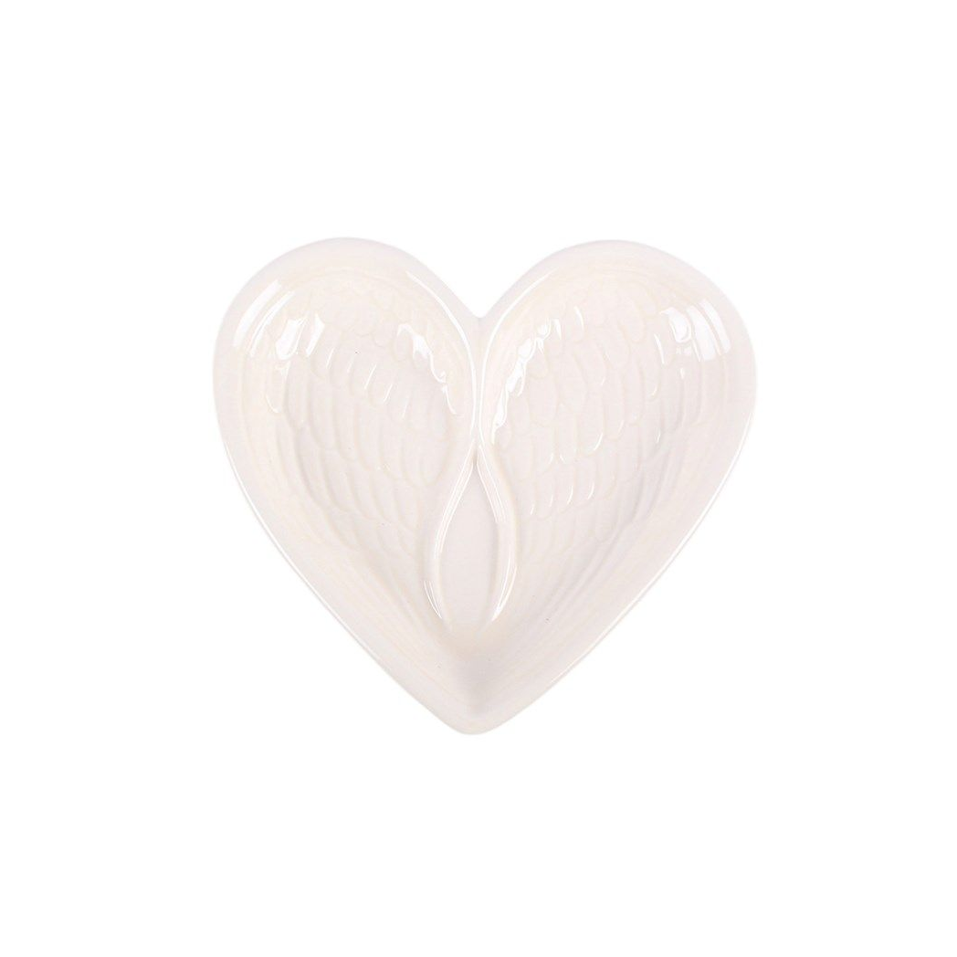 Off White Angel Wing Heart Trinket Dish