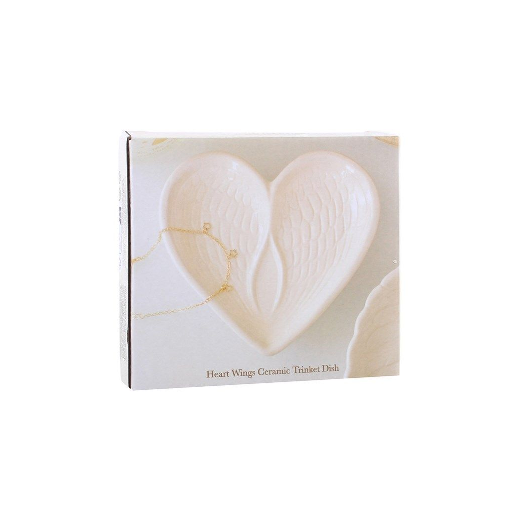 Off White Angel Wing Heart Trinket Dish
