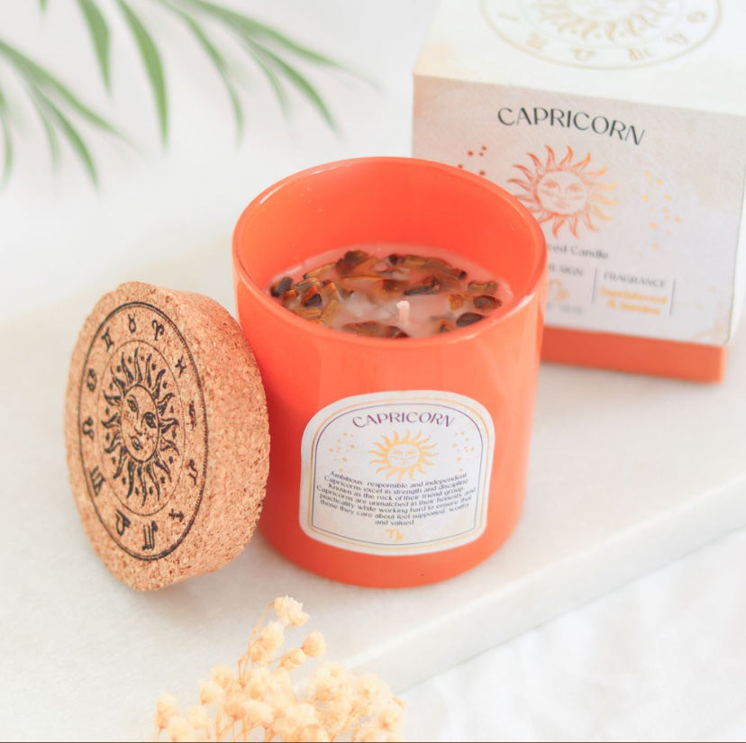 Capricorn Sandalwood & Jasmine Gemstone Zodiac Candle