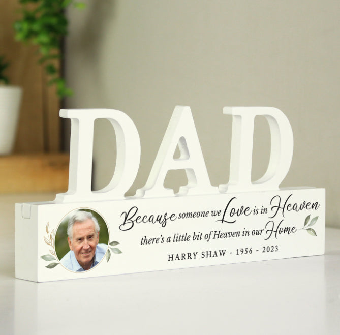 Personalised Botanical Memorial Photo Upload Wooden Dad Ornament