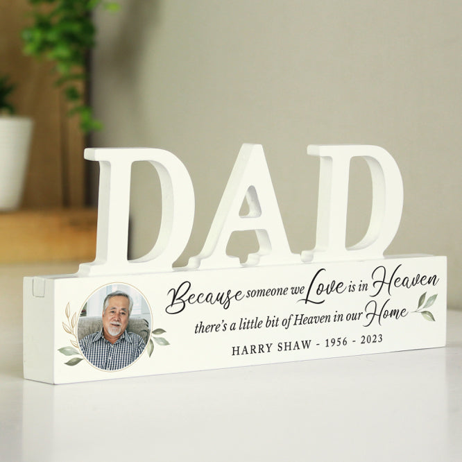 Personalised Botanical Memorial Photo Upload Wooden Dad Ornament