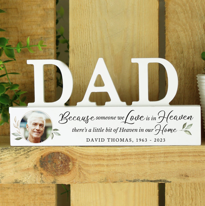 Personalised Botanical Memorial Photo Upload Wooden Dad Ornament