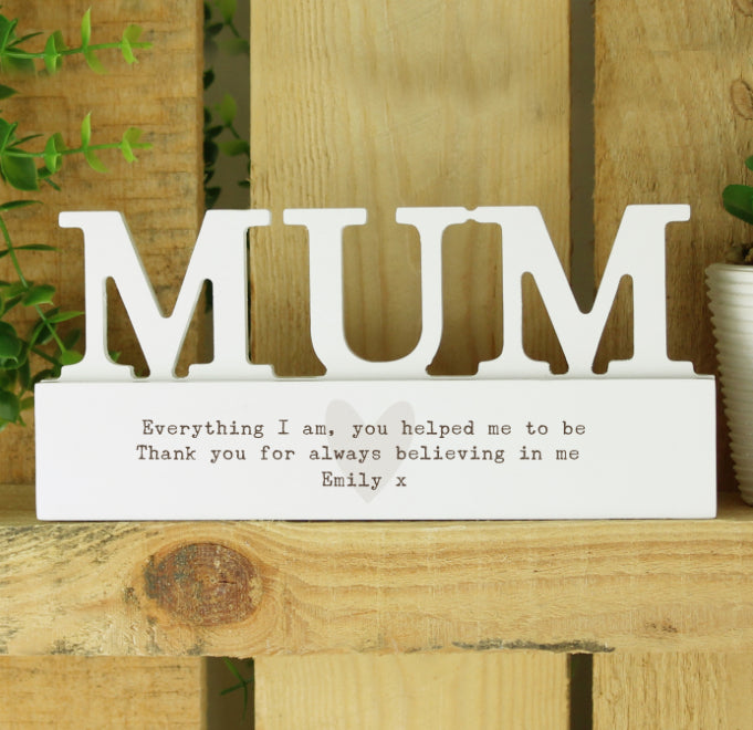 Personalised Free Text Heart Wooden Mum Ornament