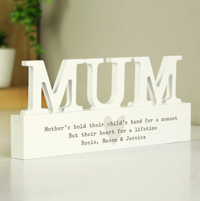 Personalised Free Text Heart Wooden Mum Ornament