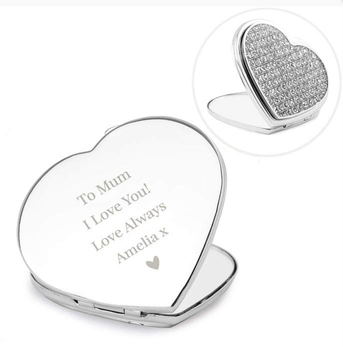 Personalised Diamante Heart Compact Mirror