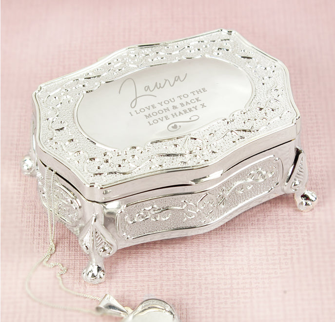 Personalised Swirls & Hearts Small Antique Trinket Box