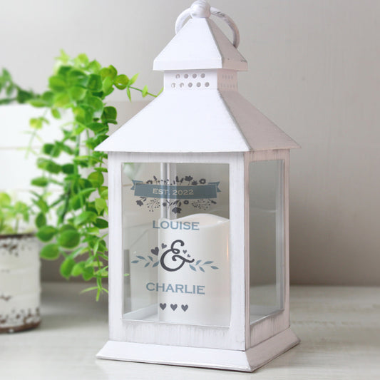 Personalised Couple's Floral White Lantern