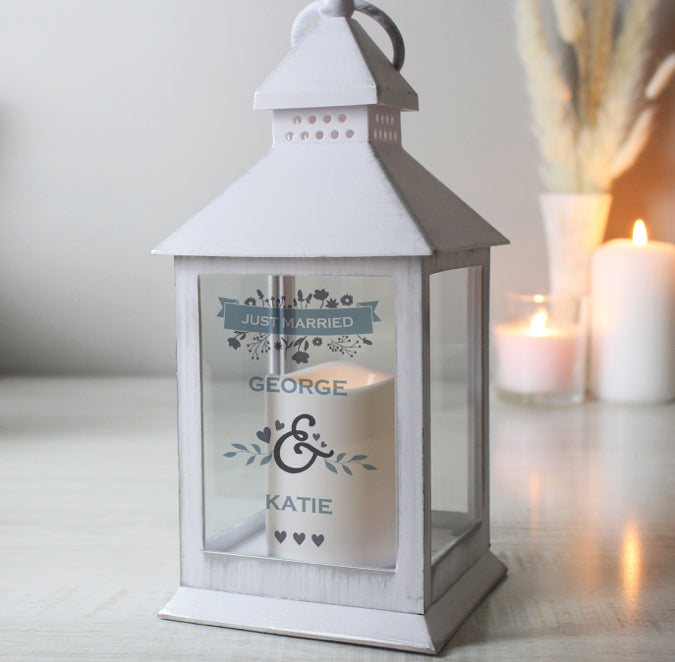 Personalised Couple's Floral White Lantern