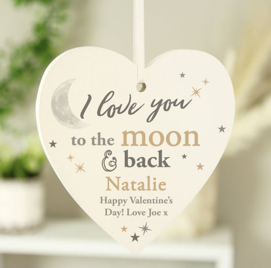 Personalised To the Moon and Back... Wooden Heart Decoration