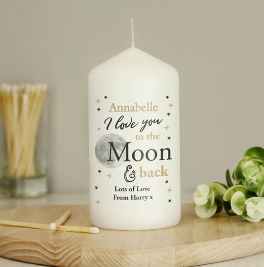 Personalised To the Moon and Back... Pillar Candle