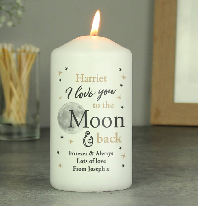 Personalised To the Moon and Back... Pillar Candle