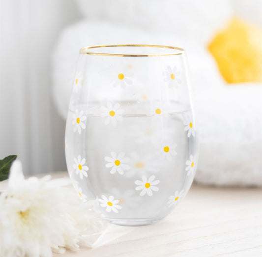 Daisy Print Stemless Wine Glass