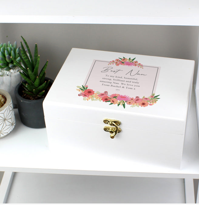 Personalised Floral Wishes White Wooden Keepsake Box