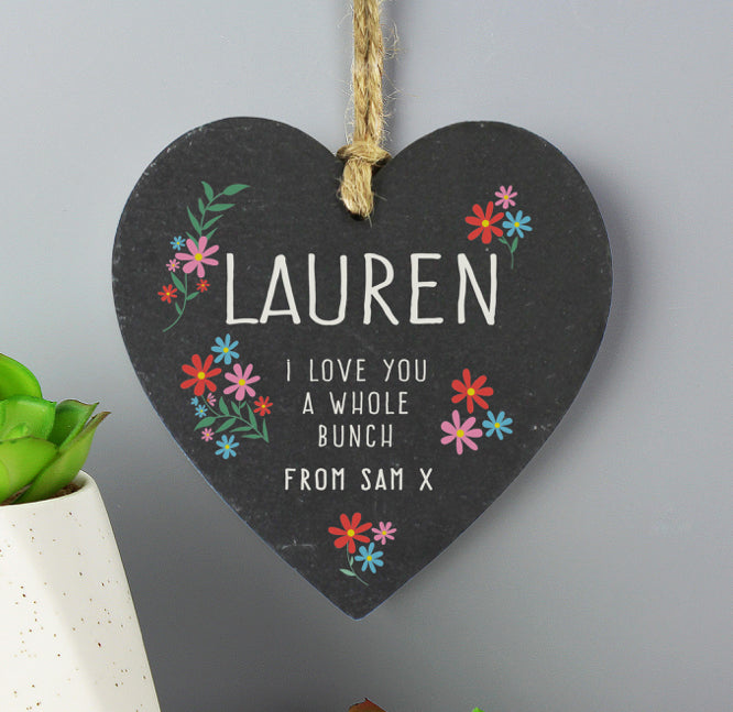 Personalised I Love You A Whole Bunch Hanging Slate Heart