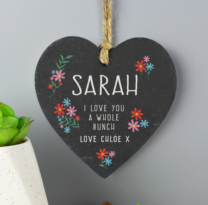 Personalised I Love You A Whole Bunch Hanging Slate Heart