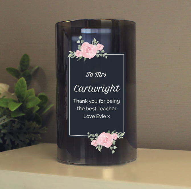 Personalised Floral Smoked Glass LED Candle