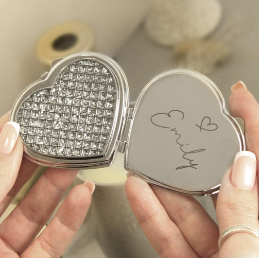 Personalised Diamante Heart Compact Mirror