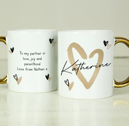 Personalised Hearts Gold Handled Mug