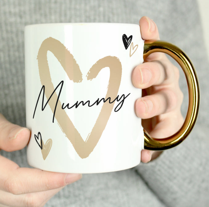 Personalised Hearts Gold Handled Mug