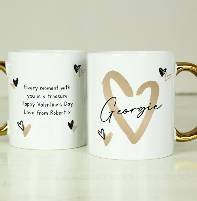 Personalised Hearts Gold Handled Mug