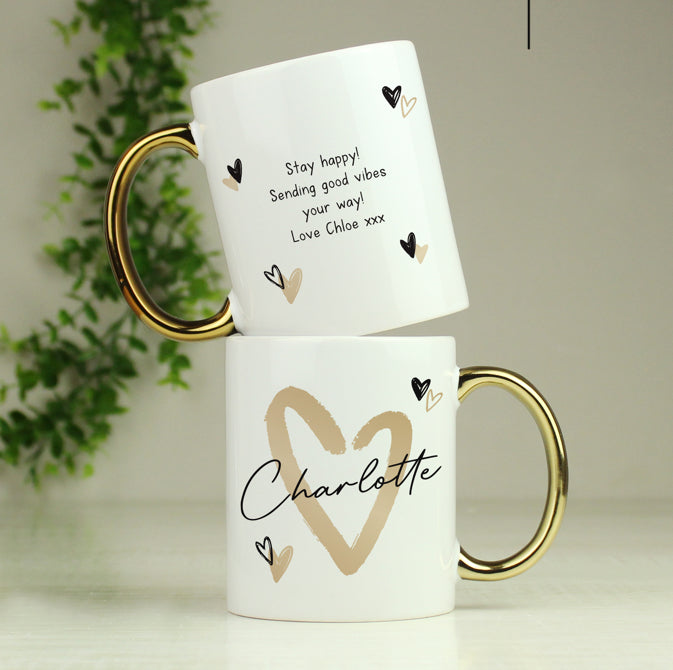 Personalised Hearts Gold Handled Mug