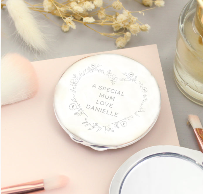 Personalised Floral Heart Compact Mirror