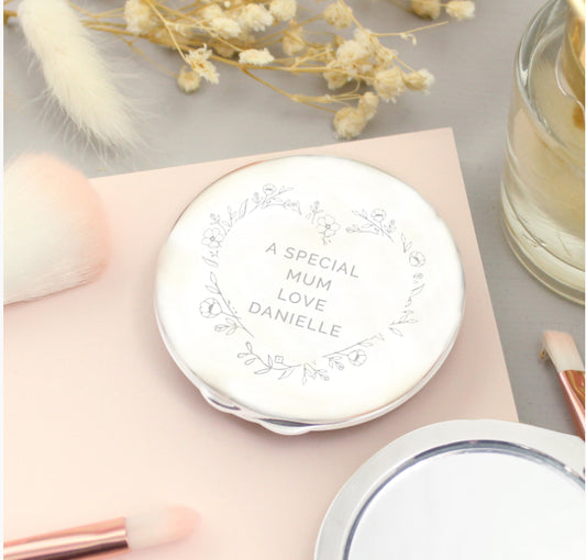 Personalised Floral Heart Compact Mirror