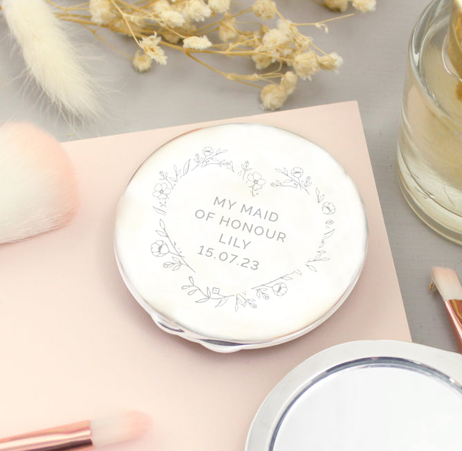 Personalised Floral Heart Compact Mirror