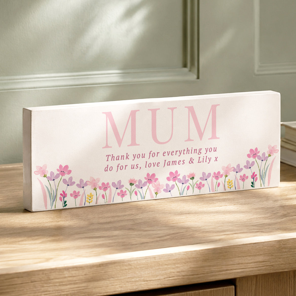 Personalised Floral Wooden Mum Ornament (Pink)