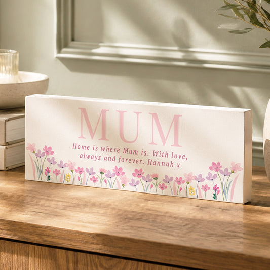 Personalised Floral Wooden Mum Ornament (Pink)