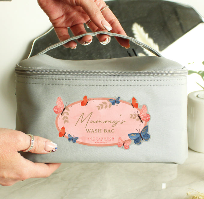 Personalised Butterfly Grey Toiletry Bag