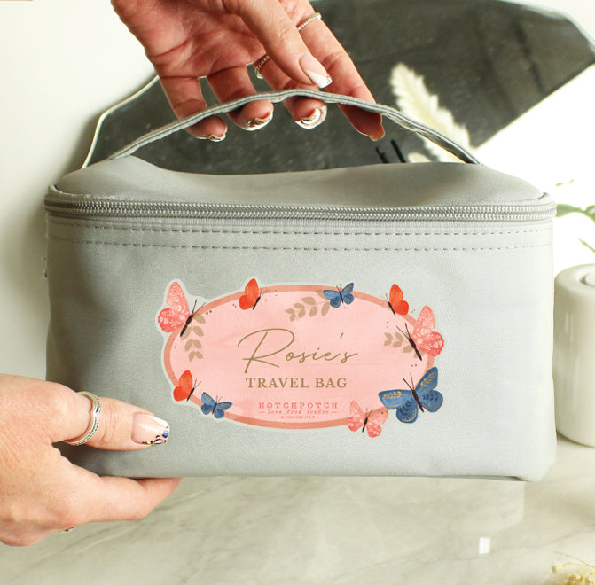 Personalised Butterfly Grey Toiletry Bag