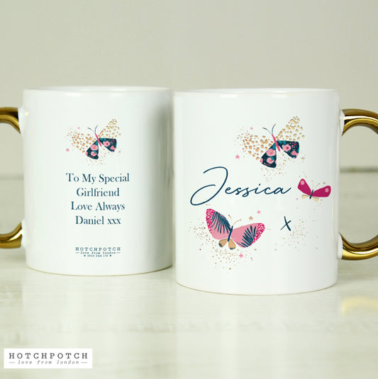 Personalised Butterfly Gold Handle Mug