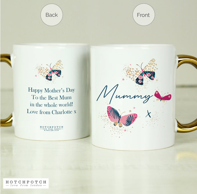 Personalised Butterfly Gold Handle Mug