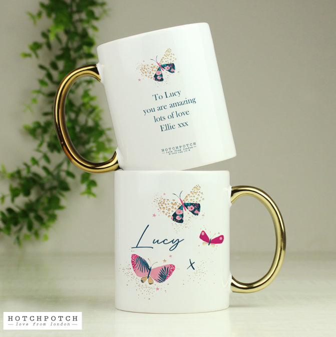 Personalised Butterfly Gold Handle Mug