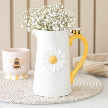 3D Daisy and Honey Bee Ceramic Flower Jug